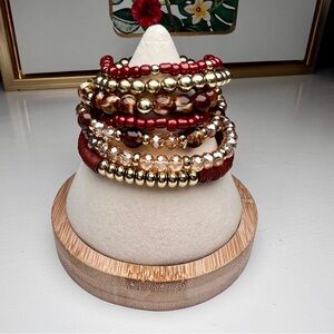 Boho Gold Beaded Bracelet Stack Whimsical Chic Glam Modern Rustic Artisan